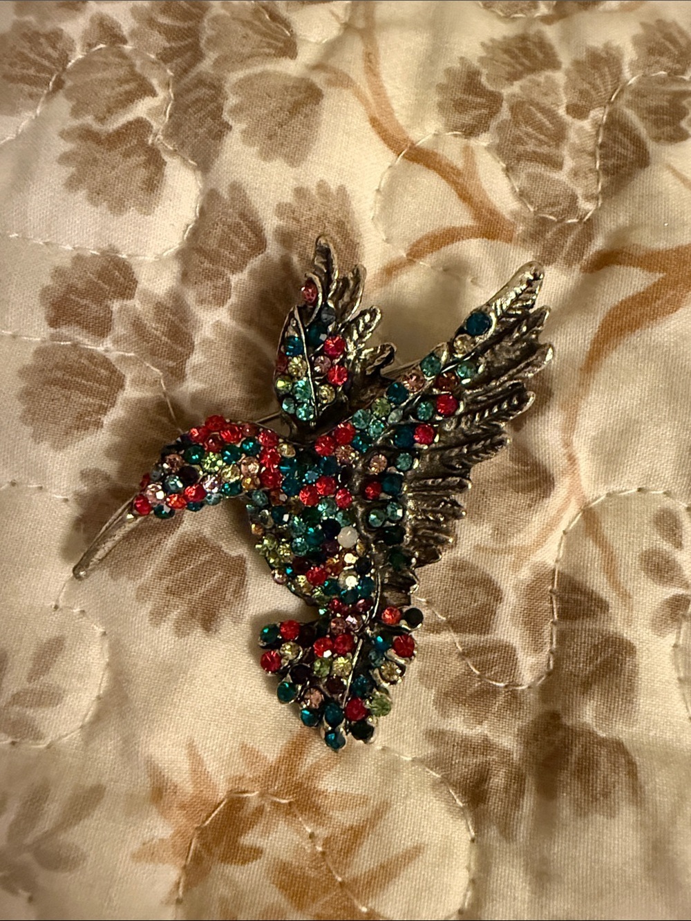 Multicolor Crystal Hummingbird Brooch